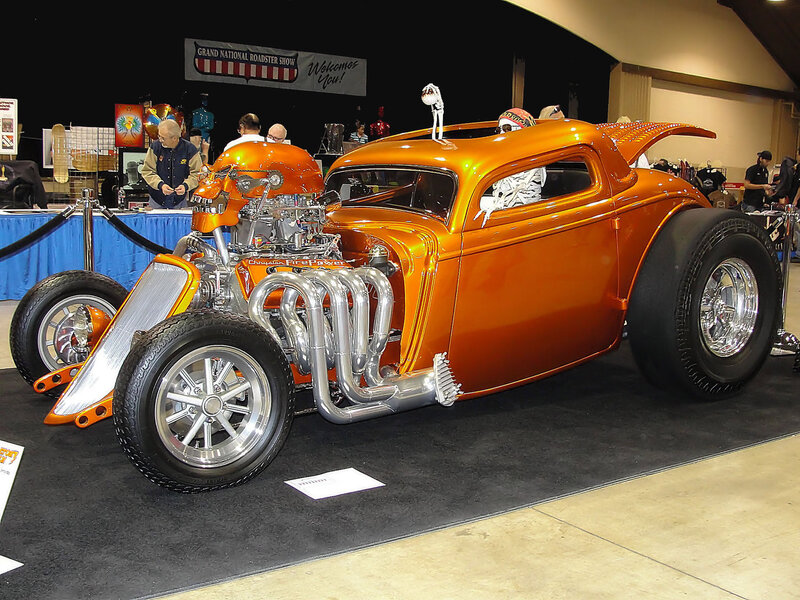 Orange Hot Rod Car — Showcase, Photograph, Skeleton Figure