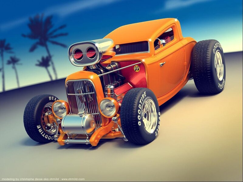 Orange Hot Rod Car — Vibrant, Afternoon