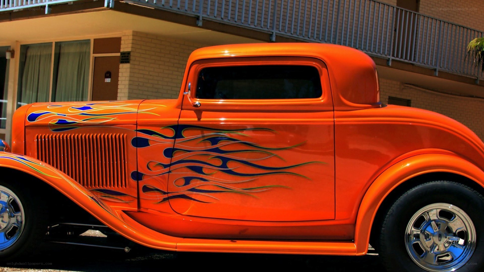 Orange hot rod with flames