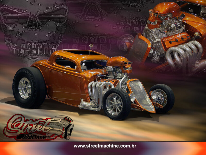 Orange hot rod with skull details
