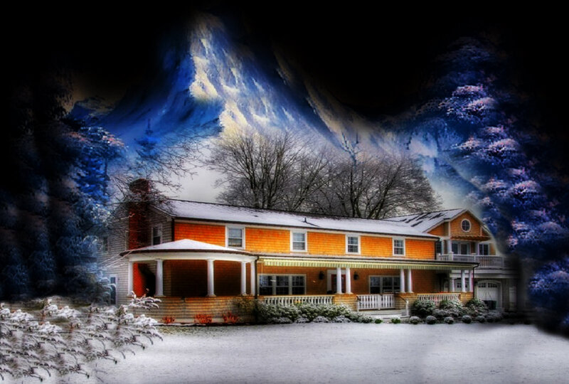 Orange House in Snow