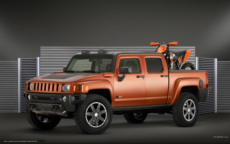 orange hummer h3t pickup truck