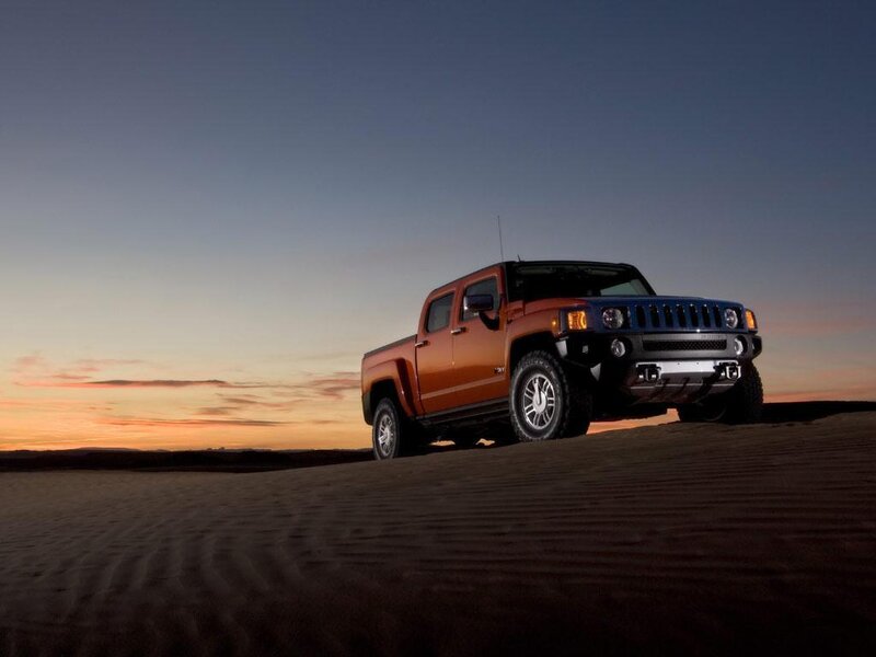 Orange Hummer Pickup Truck — Dramatic, Sunset, Photograph