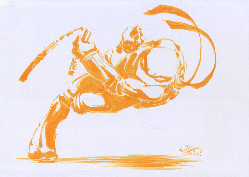 orange ink martial artist sketch