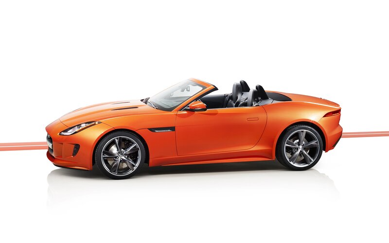 Orange Jaguar Convertible — Clean, Modern, Photograph, Car, Black Seats
