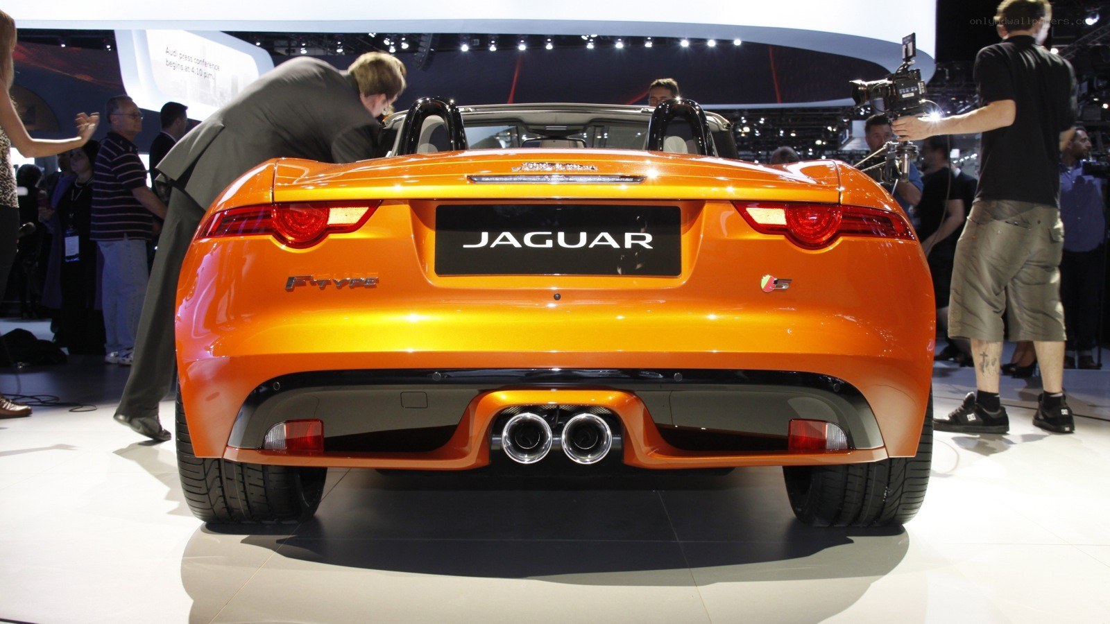 Orange Jaguar F-Type on display
