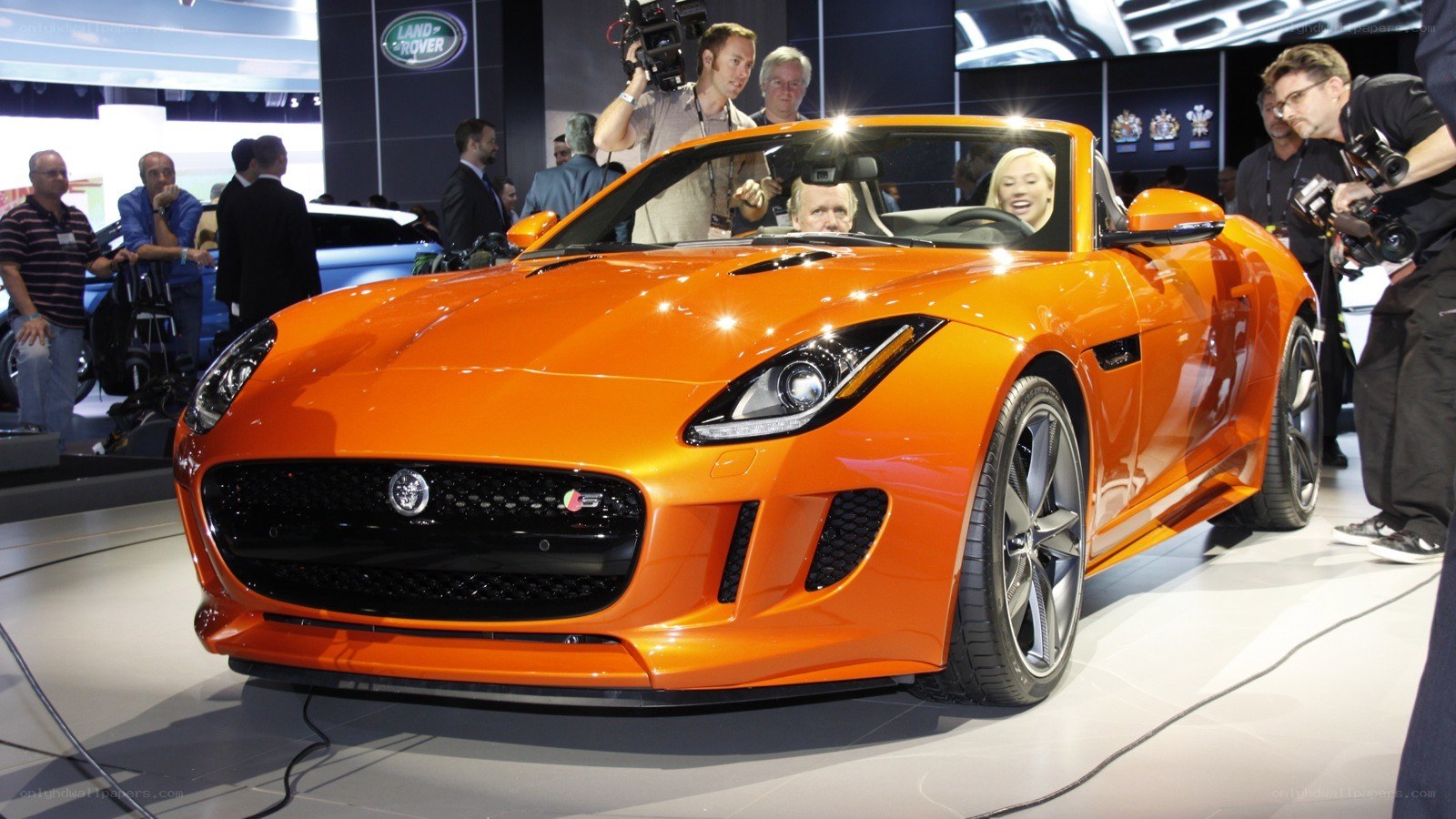 Orange Jaguar F-Type on display