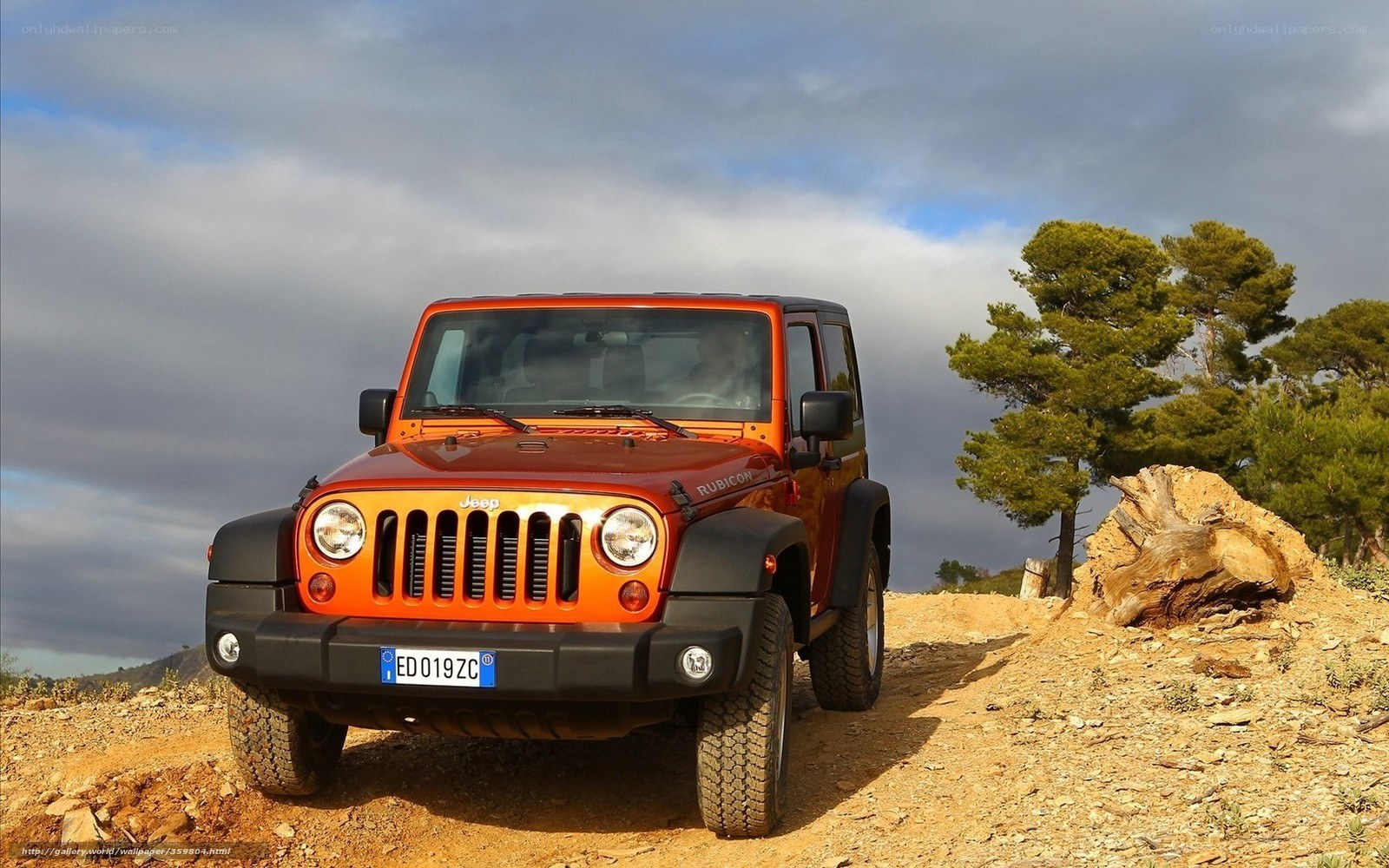 Orange Jeep on a dirt path