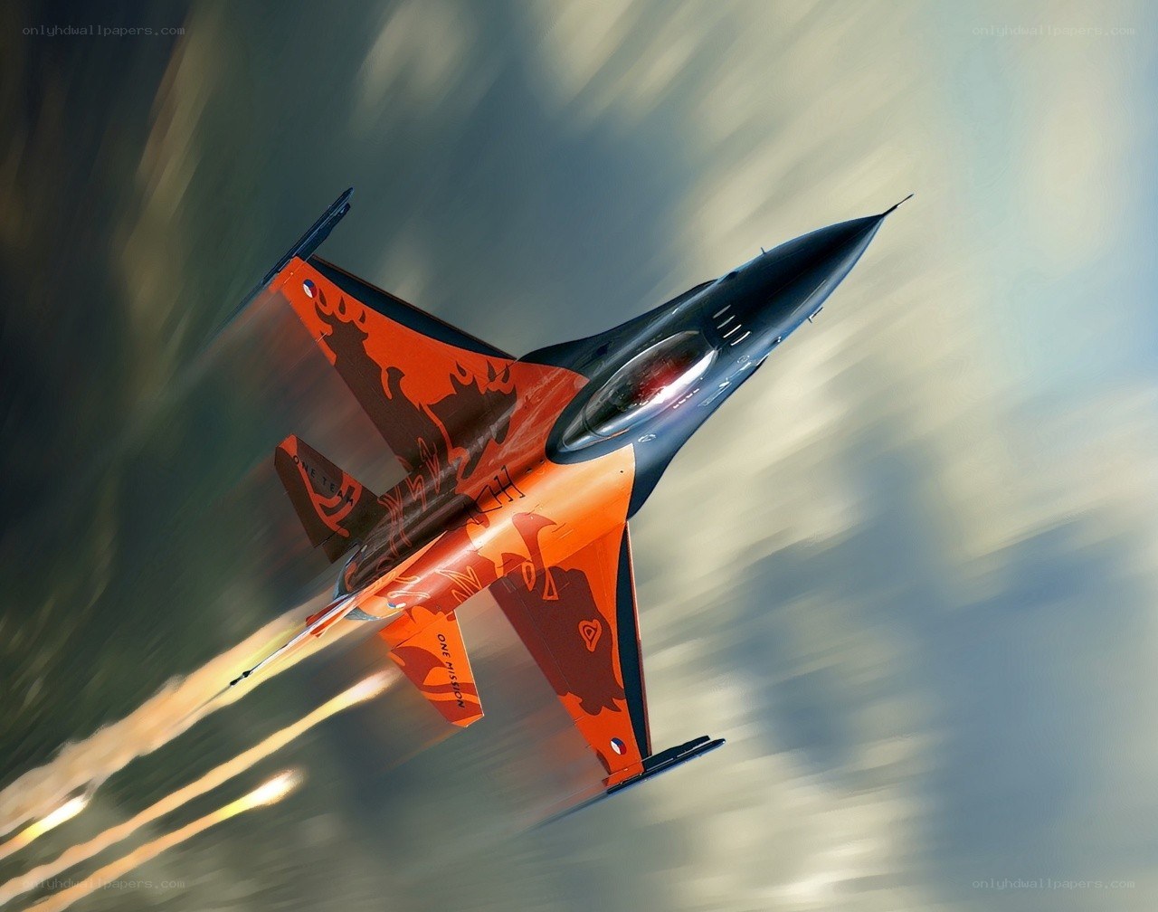Orange jet in flight