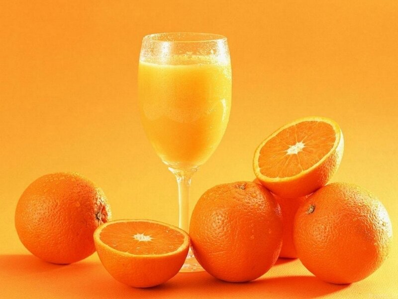 Orange Juice and Oranges — Vibrant, Photograph, Glass, Table