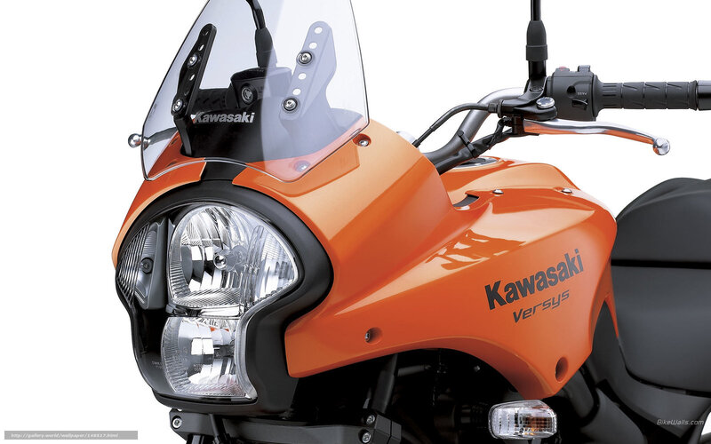Orange Kawasaki Motorcycle — Neutral, Photograph, Headlight