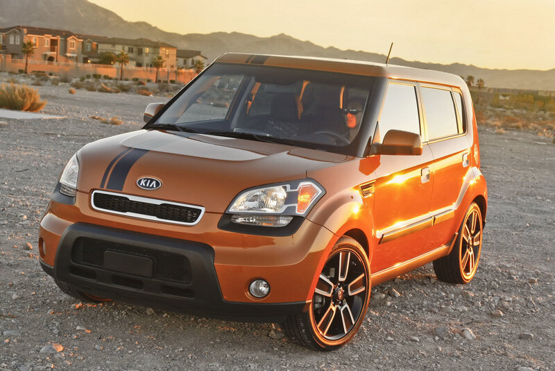 Orange Kia Soul in desert