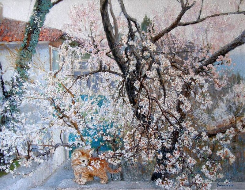 Orange Kitten under Blossoms