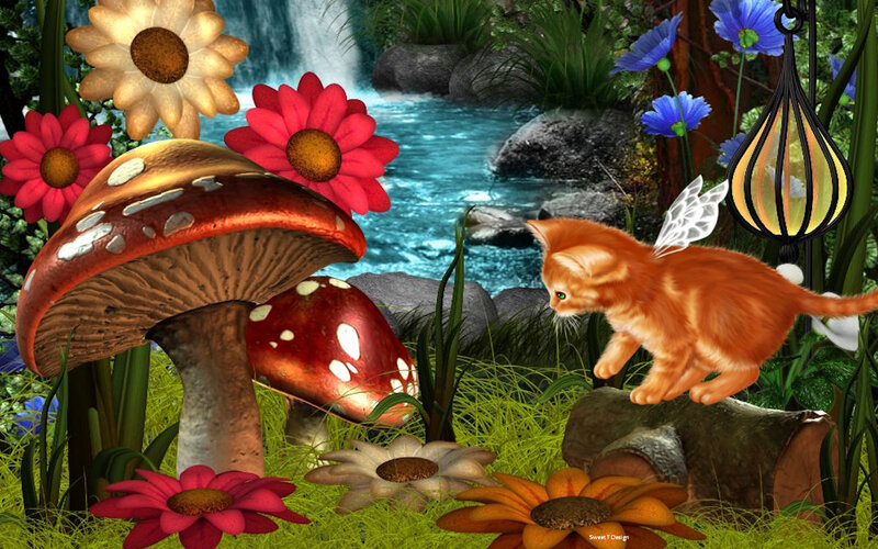 Orange Kitten with Wings — Green
