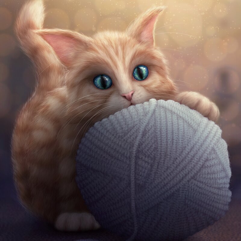 Orange Kitten with Yarn — Playful