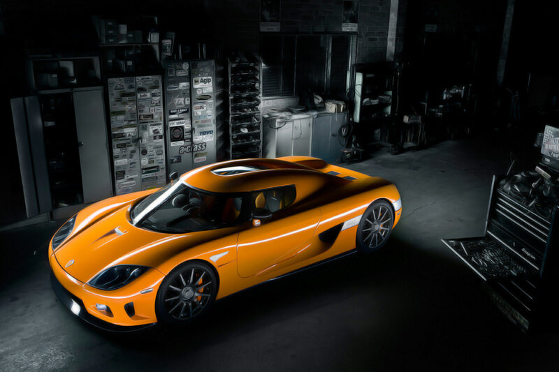 Orange Koenigsegg in garage