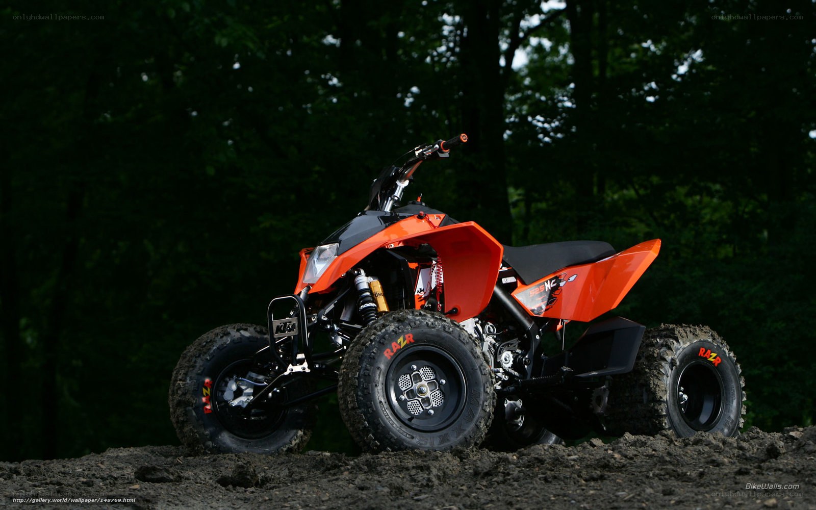 Orange KTM ATV in forest