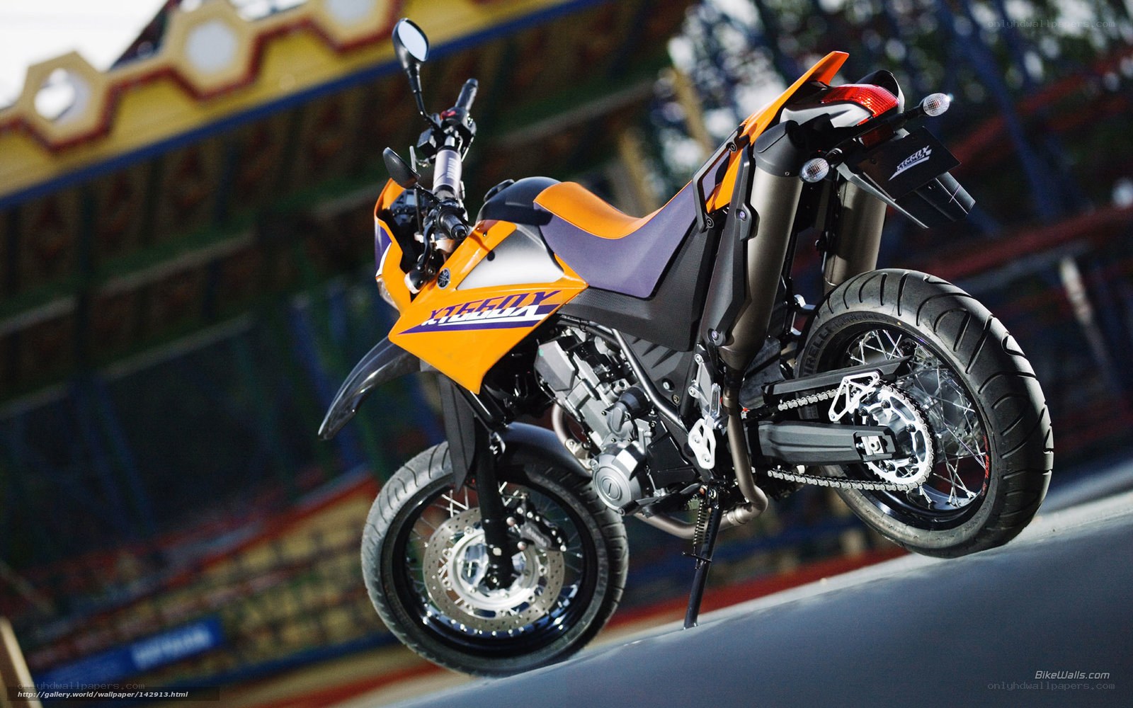Orange KTM motorcycle on display