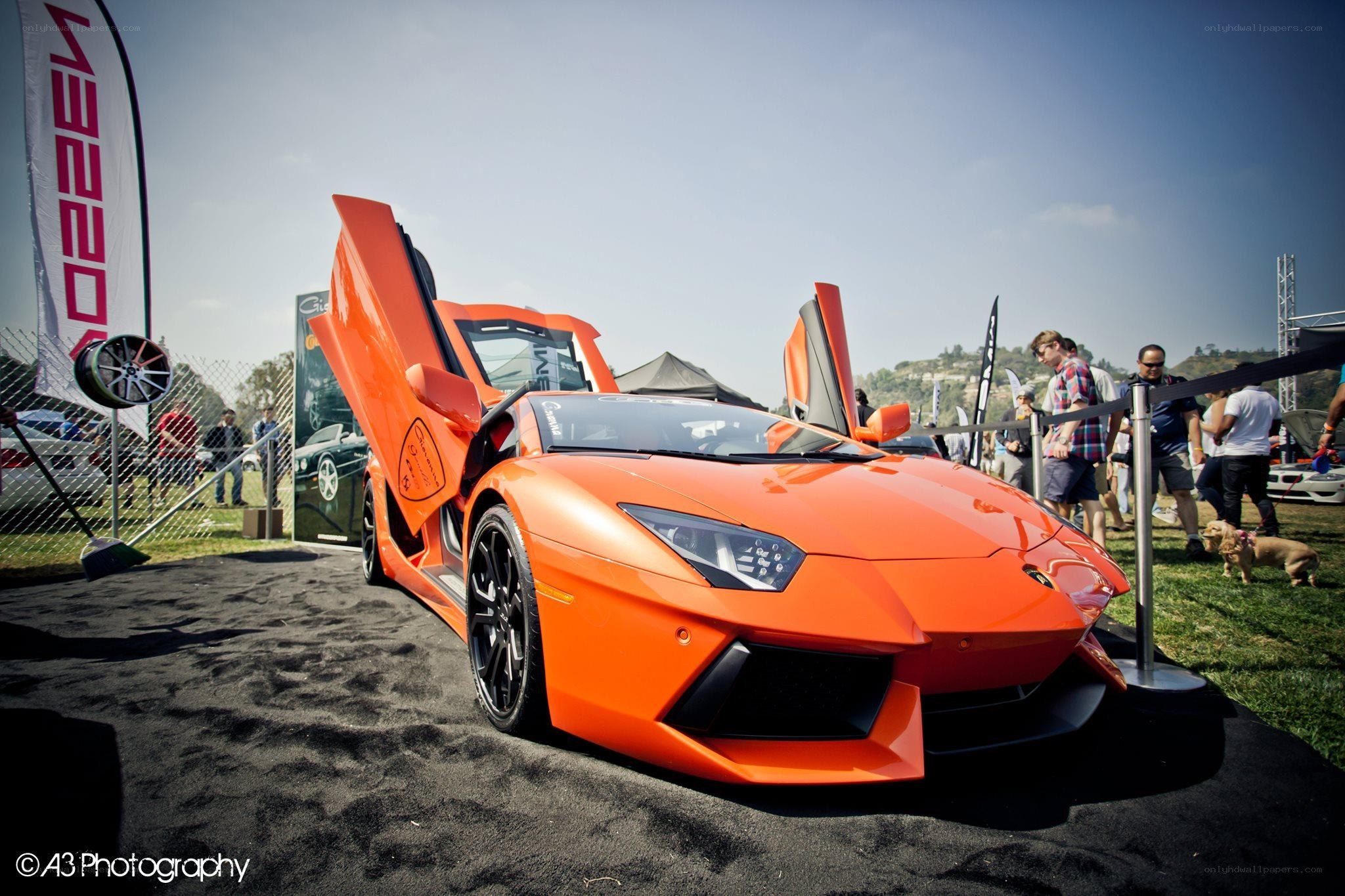 Orange Lamborghini at car show