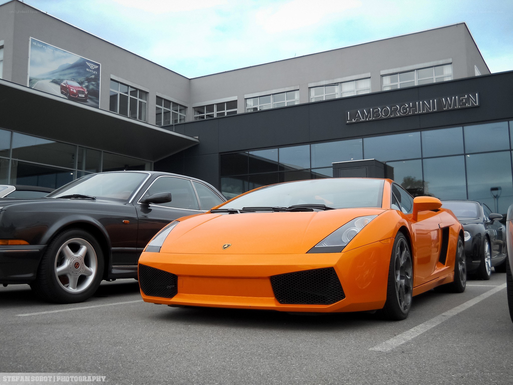 Orange Lamborghini at dealership