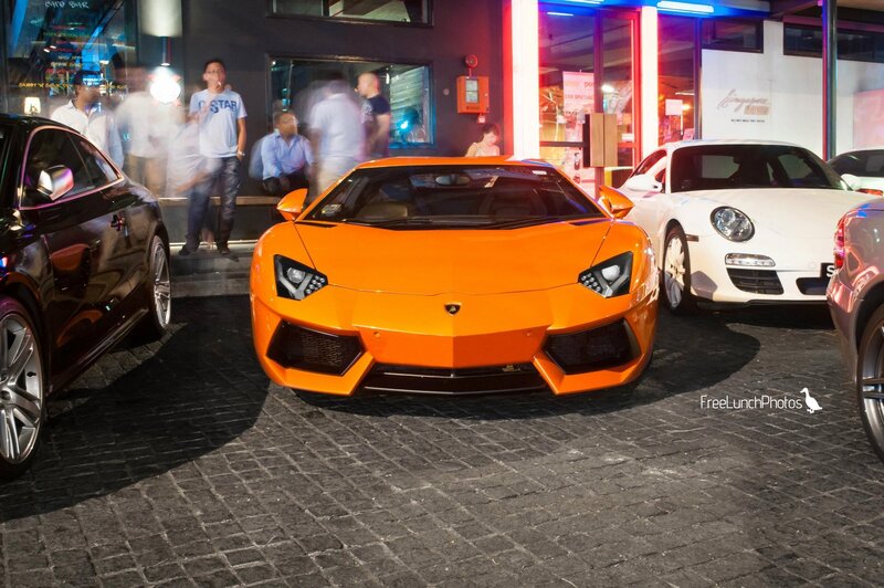 Orange Lamborghini at night