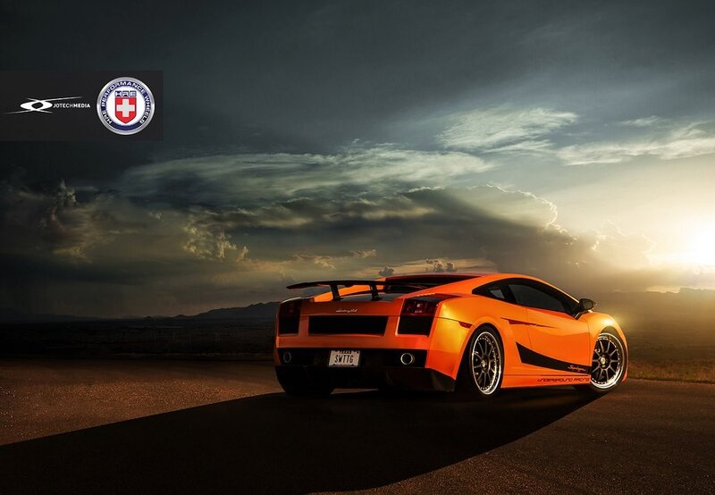 Orange Lamborghini at sunset