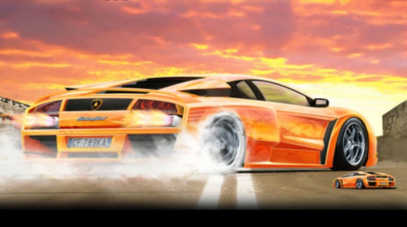 Orange Lamborghini at sunset