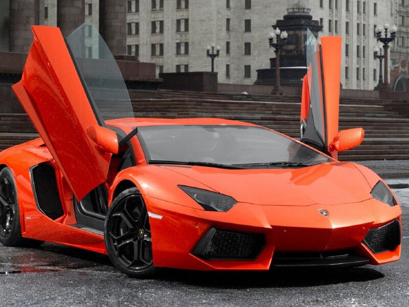 Orange Lamborghini Aventador — Dramatic, Afternoon, Photograph, Building