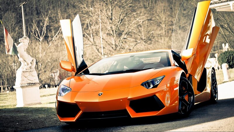 Orange Lamborghini Aventador — Dramatic, Afternoon, Photograph, Sculpture, Flag