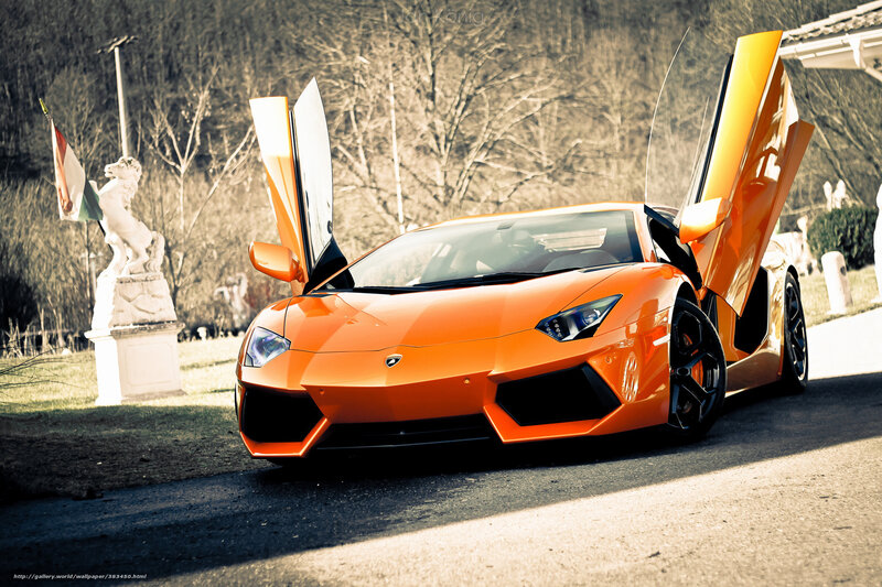 Orange Lamborghini Aventador — Dramatic, Afternoon, Photograph, Statue