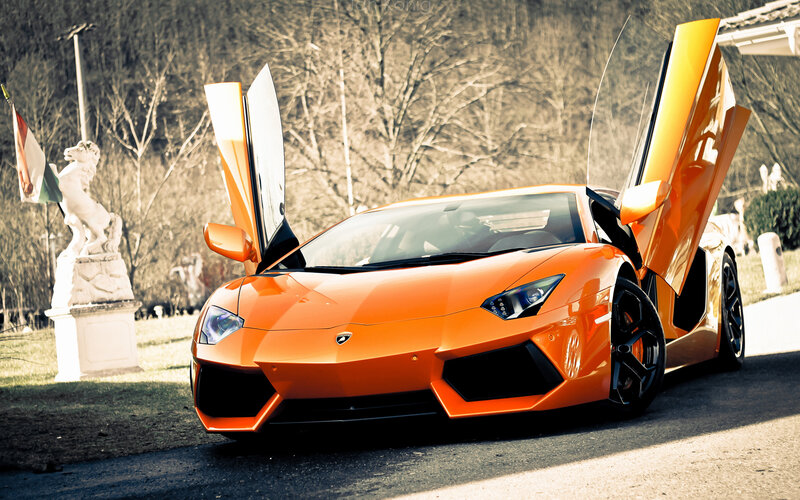 Orange Lamborghini Aventador — Dramatic, Afternoon, Photograph