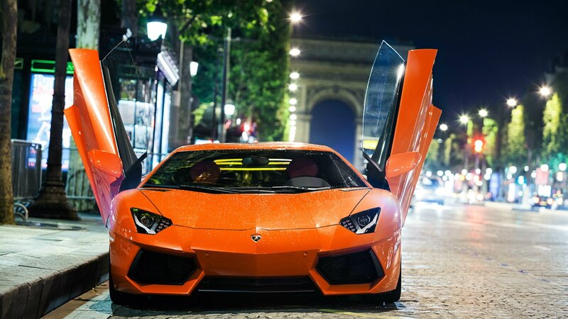 Orange Lamborghini Aventador — Dramatic, Night, Photograph, Car, Street