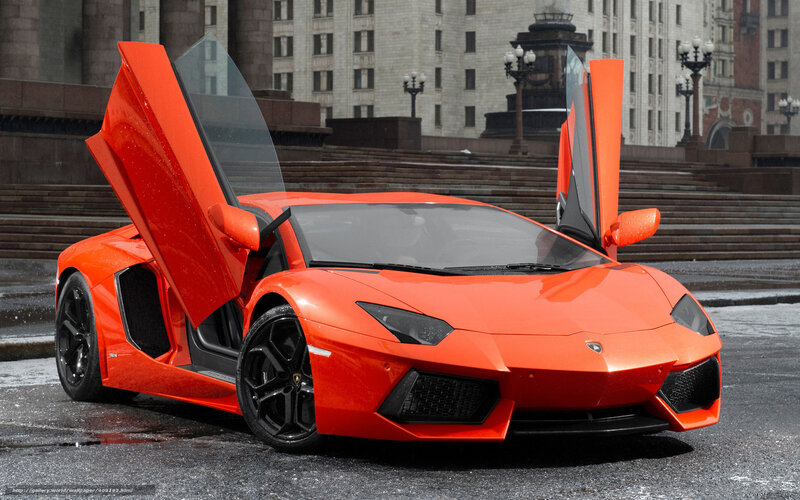 Orange Lamborghini Aventador — Dramatic, Photograph, Car Doors, Building