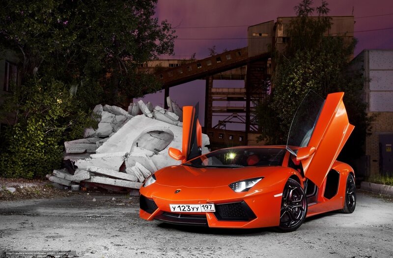 Orange Lamborghini Aventador — Dramatic, Sunset, Photograph