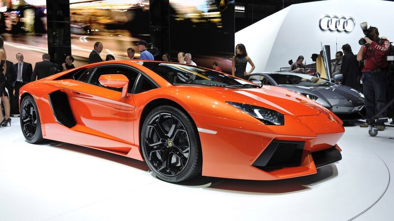 Orange Lamborghini Aventador on display