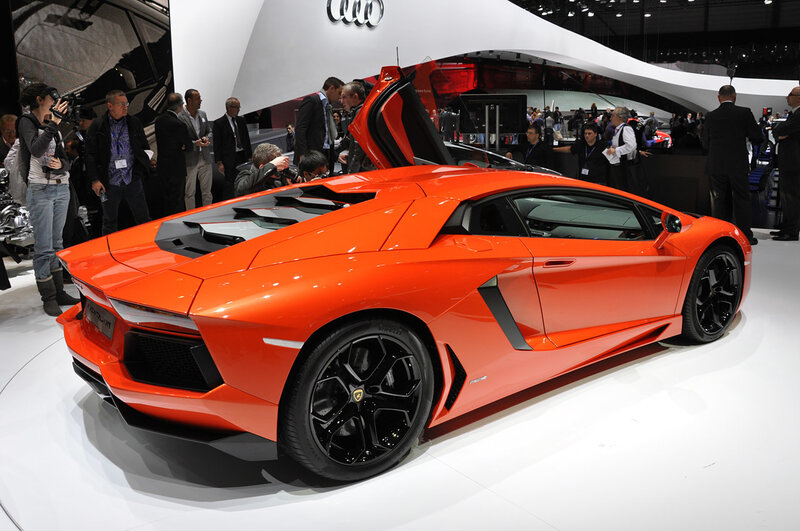 Orange Lamborghini Aventador on display