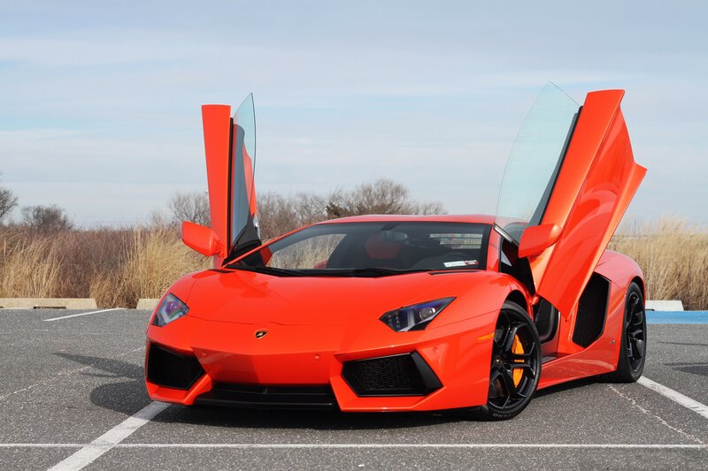 Orange Lamborghini Aventador — Red, Dramatic, Afternoon, Photograph, Car