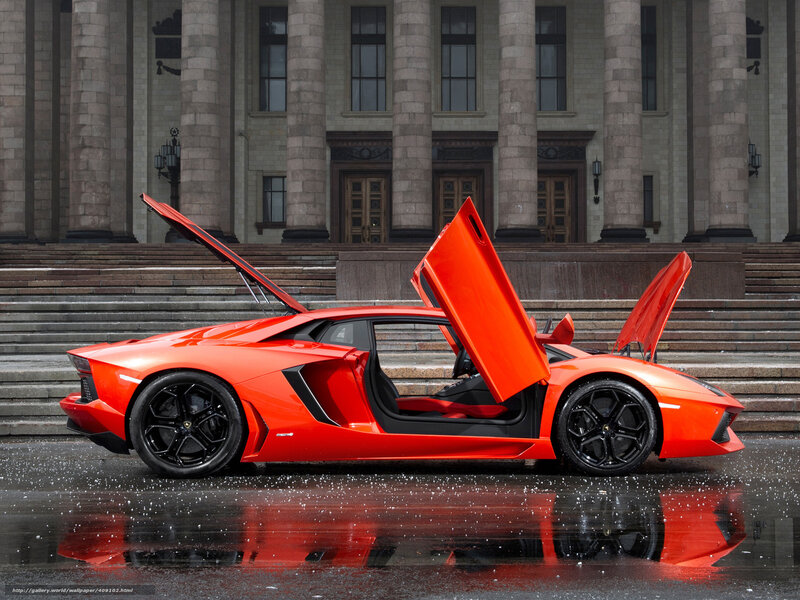 Orange Lamborghini Aventador — Red, Dramatic, Photograph, Building