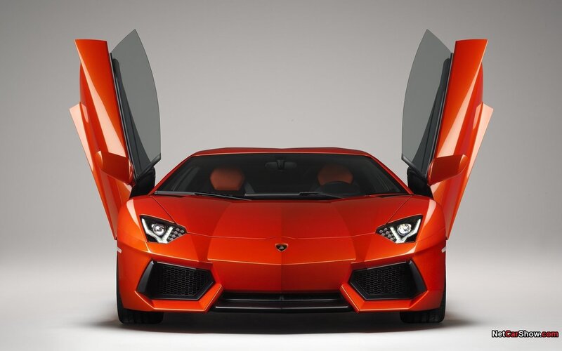 Orange Lamborghini Aventador — Red, Dramatic, Photograph, Car Doors, Headlights, Grille