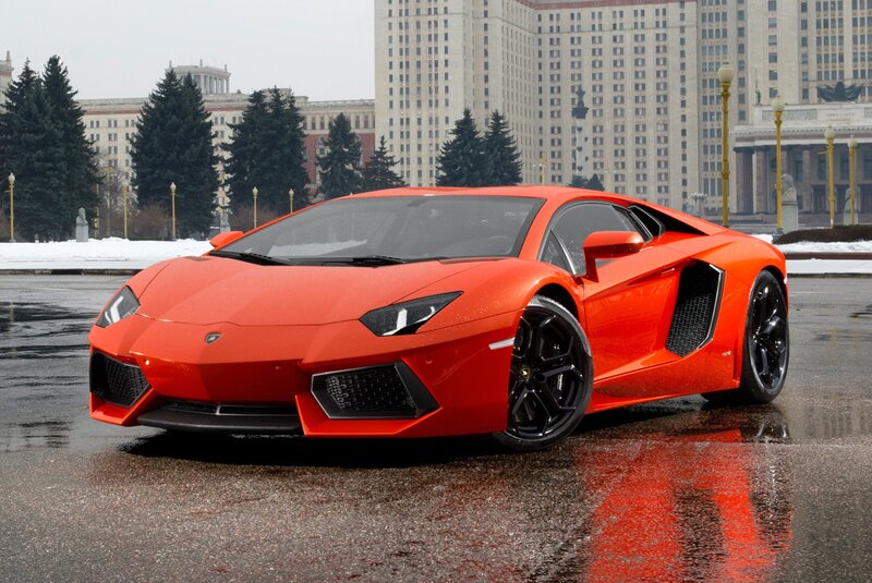 Orange Lamborghini Aventador — Red, Dramatic, Winter, Photograph
