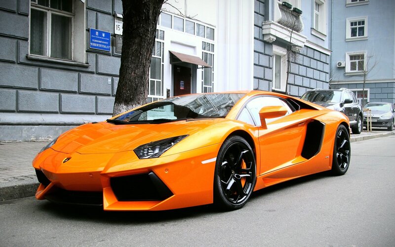 Orange Lamborghini Aventador — Urban, Afternoon, Photograph, Car, Building
