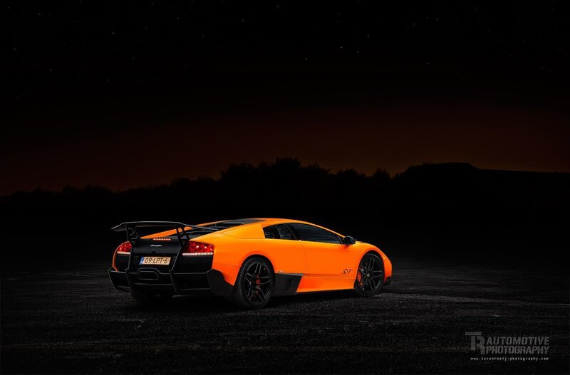 Orange Lamborghini Car — Dramatic, Night, Photograph, Night Sky