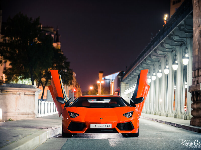 Orange Lamborghini Car — Dramatic, Night