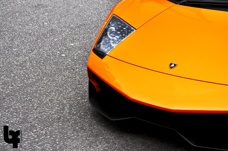 Orange Lamborghini Car — Dramatic, Photograph, Headlight