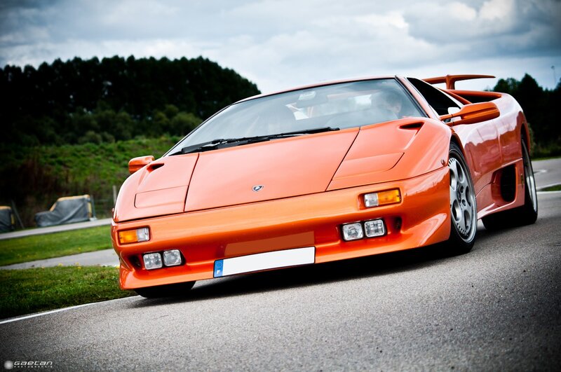 orange Lamborghini Diablo on track