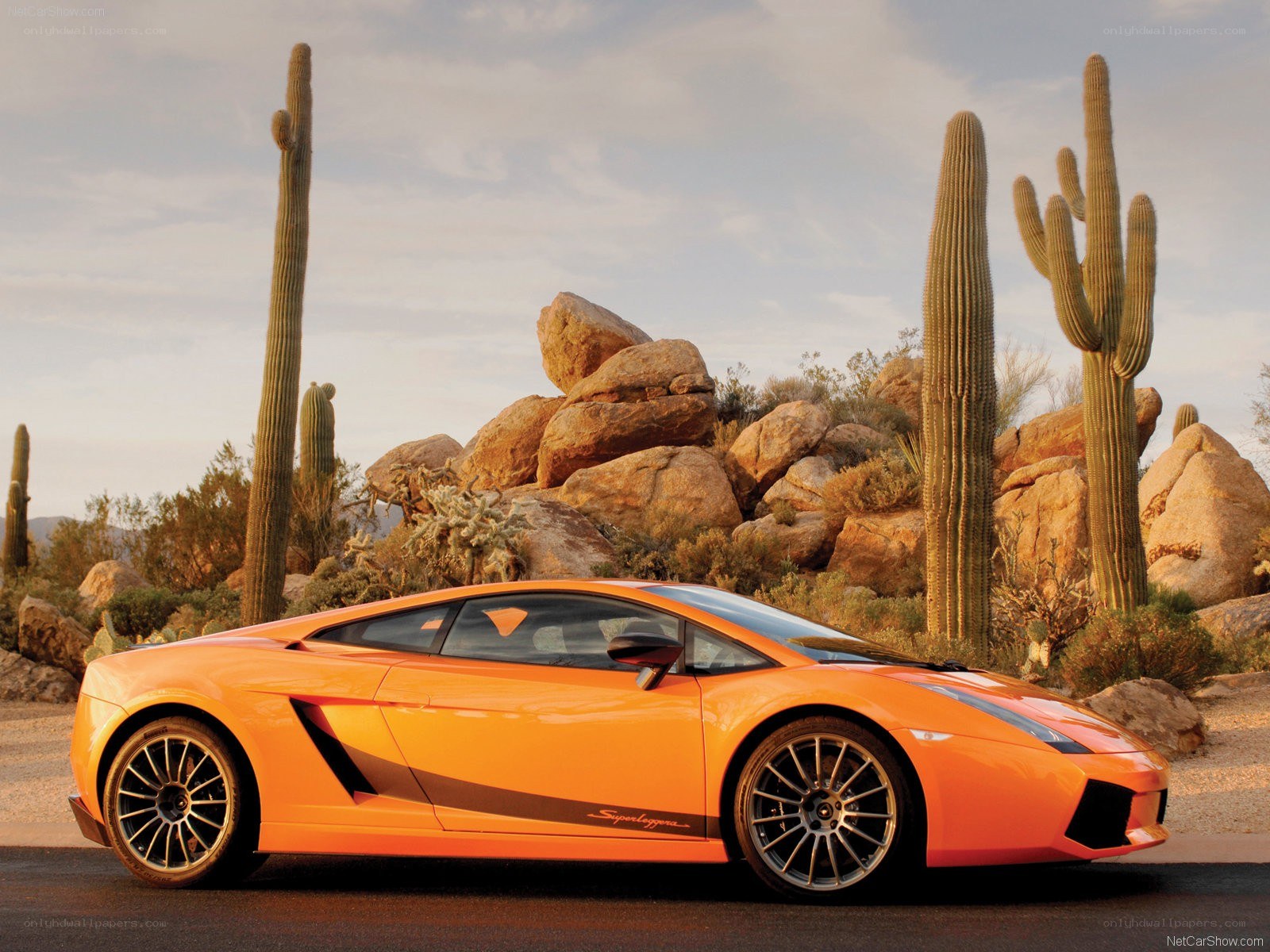 Orange Lamborghini in desert
