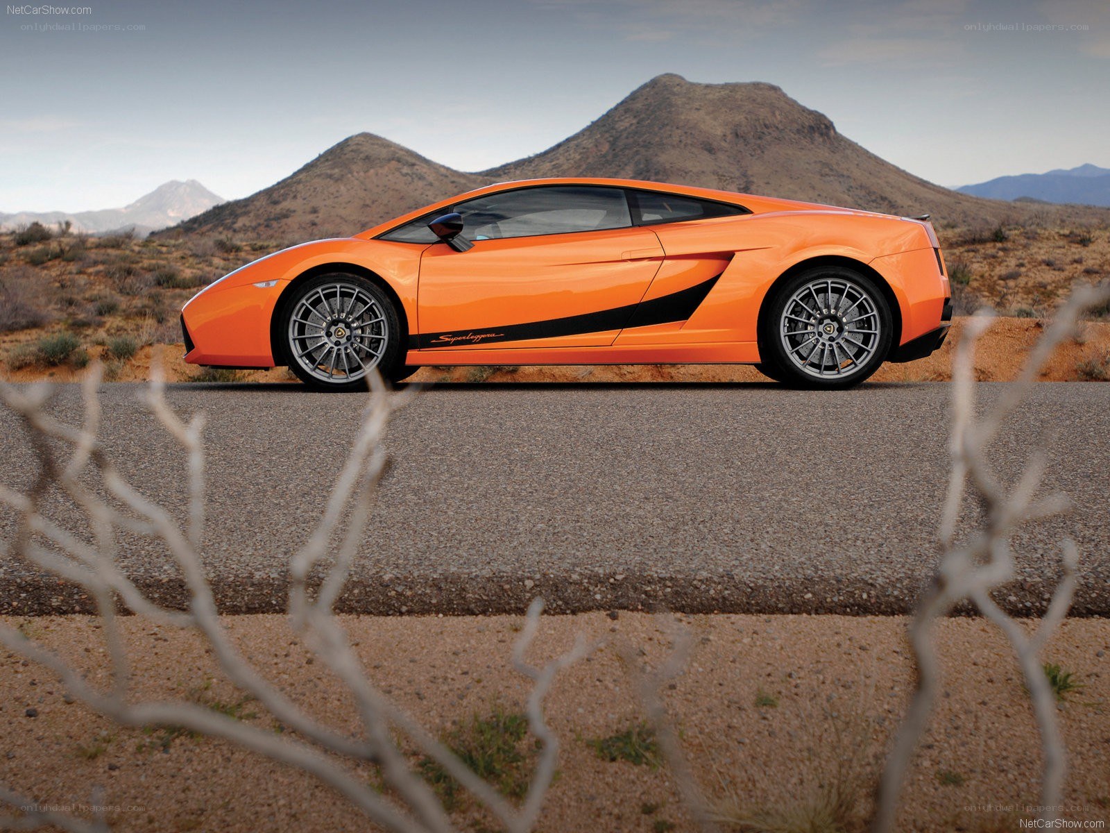 orange lamborghini in desert
