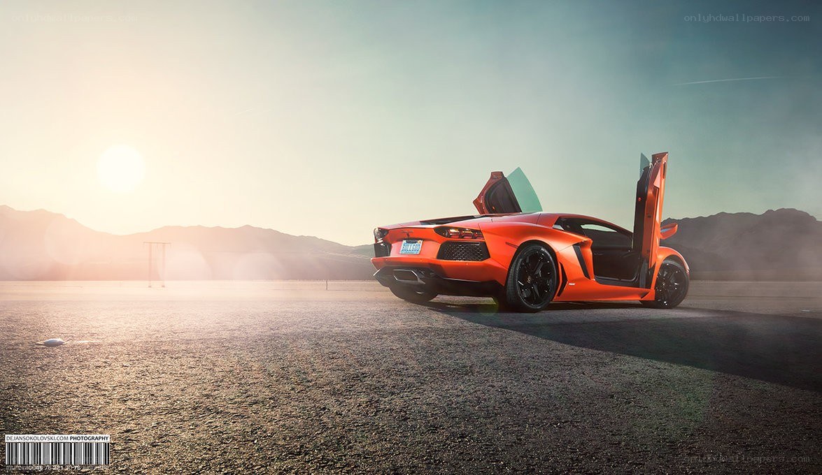 Orange Lamborghini in desert