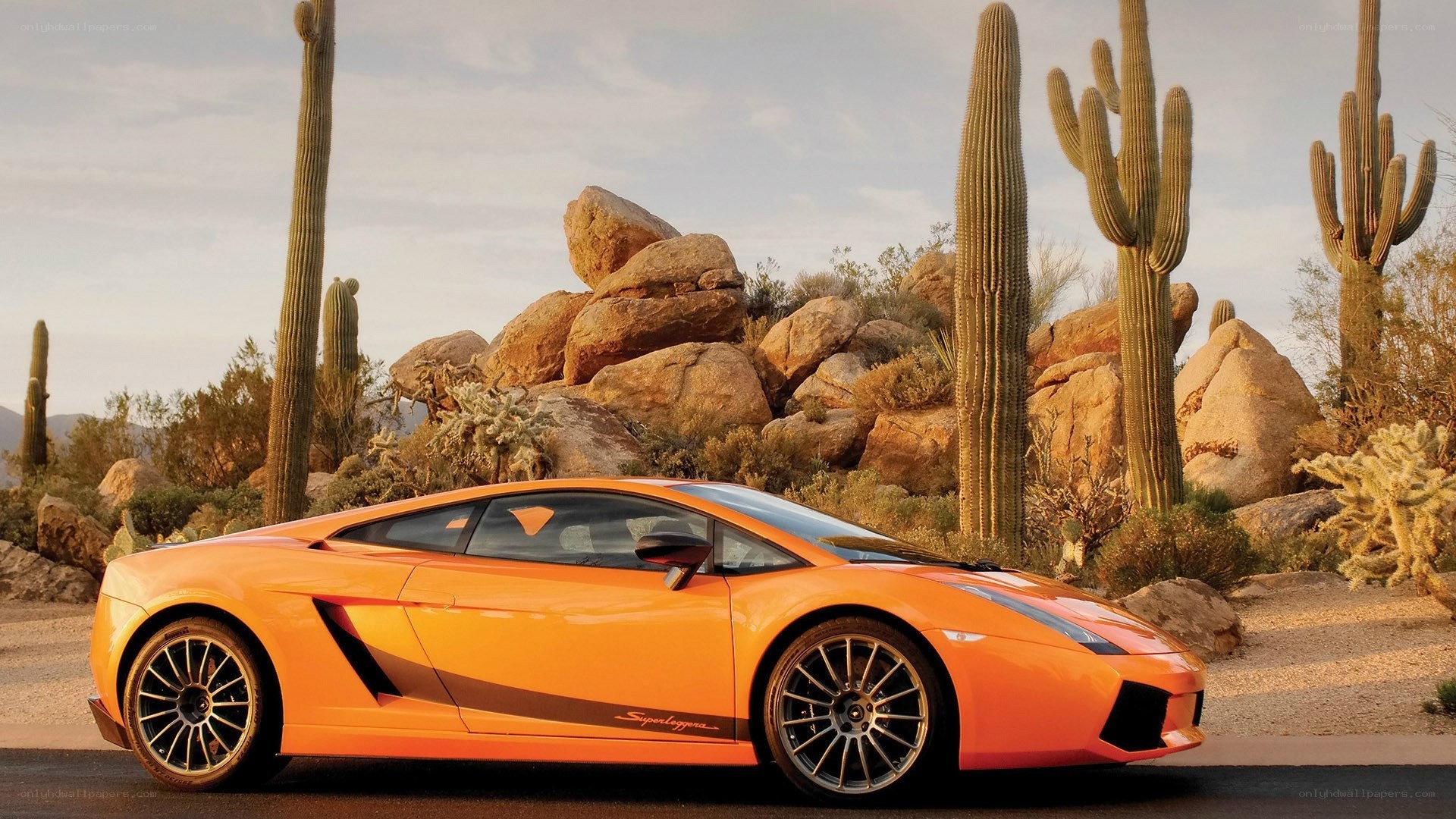 Orange Lamborghini in desert