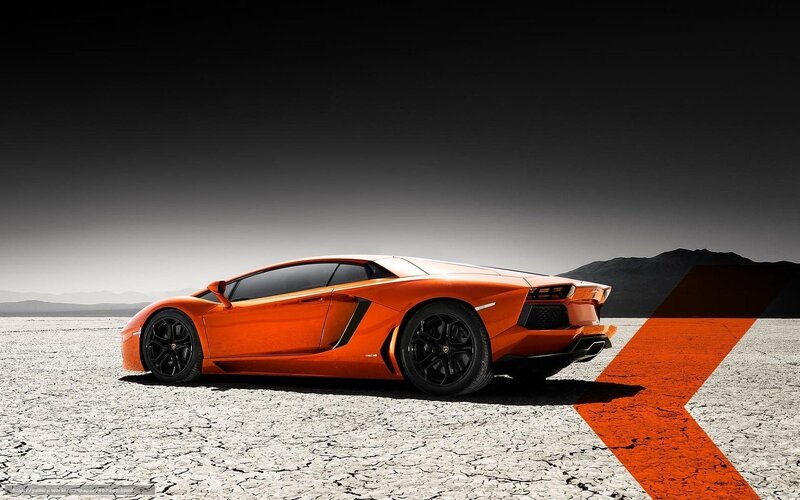 Orange Lamborghini in desert
